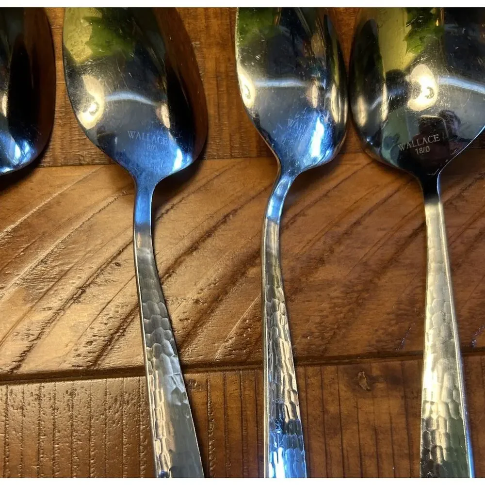 Wallace Continental Hammered Handle Set of 4 Dinner Spoons 18/10 Stainless Steel